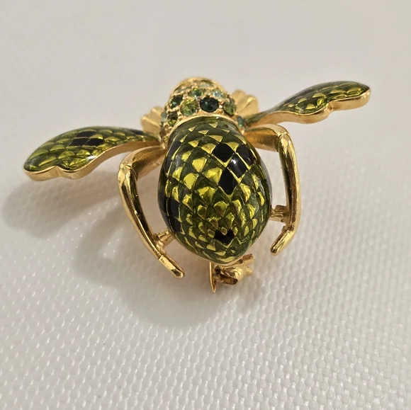 Joan Rivers Bee Brooch – Green Crystal Gold Tone Insect Pin Statement Vintage - Picture 5 of 6